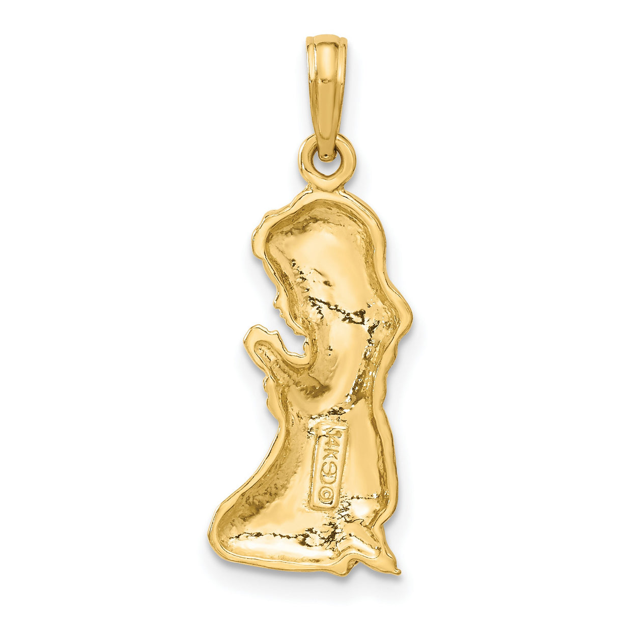 14k Yellow Gold Kneeling Girl Prayer Pendant, Religious Charm Symbolizing Faith and Devotion