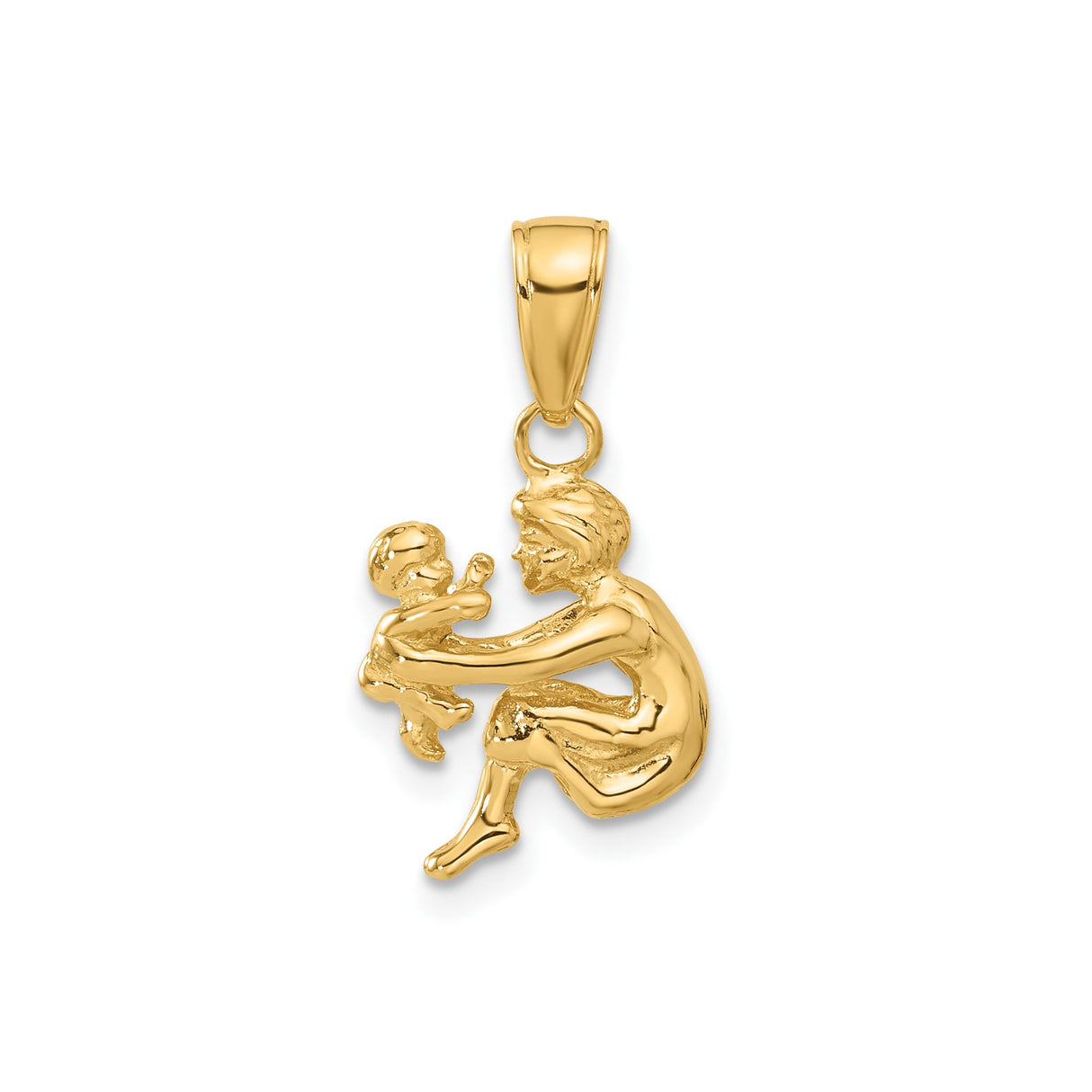 14k Yellow Gold Mother Holding Baby Pendant, Symbol of Maternal Love and Family
