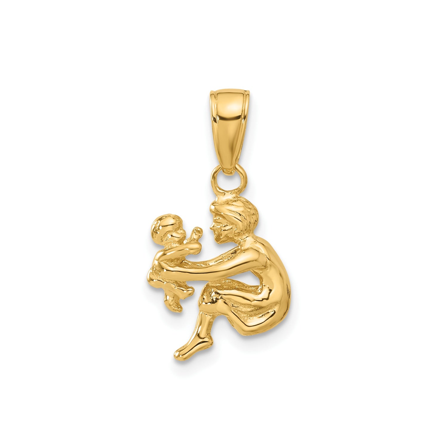 14k Yellow Gold Mother Holding Baby Pendant, Symbol of Maternal Love and Family