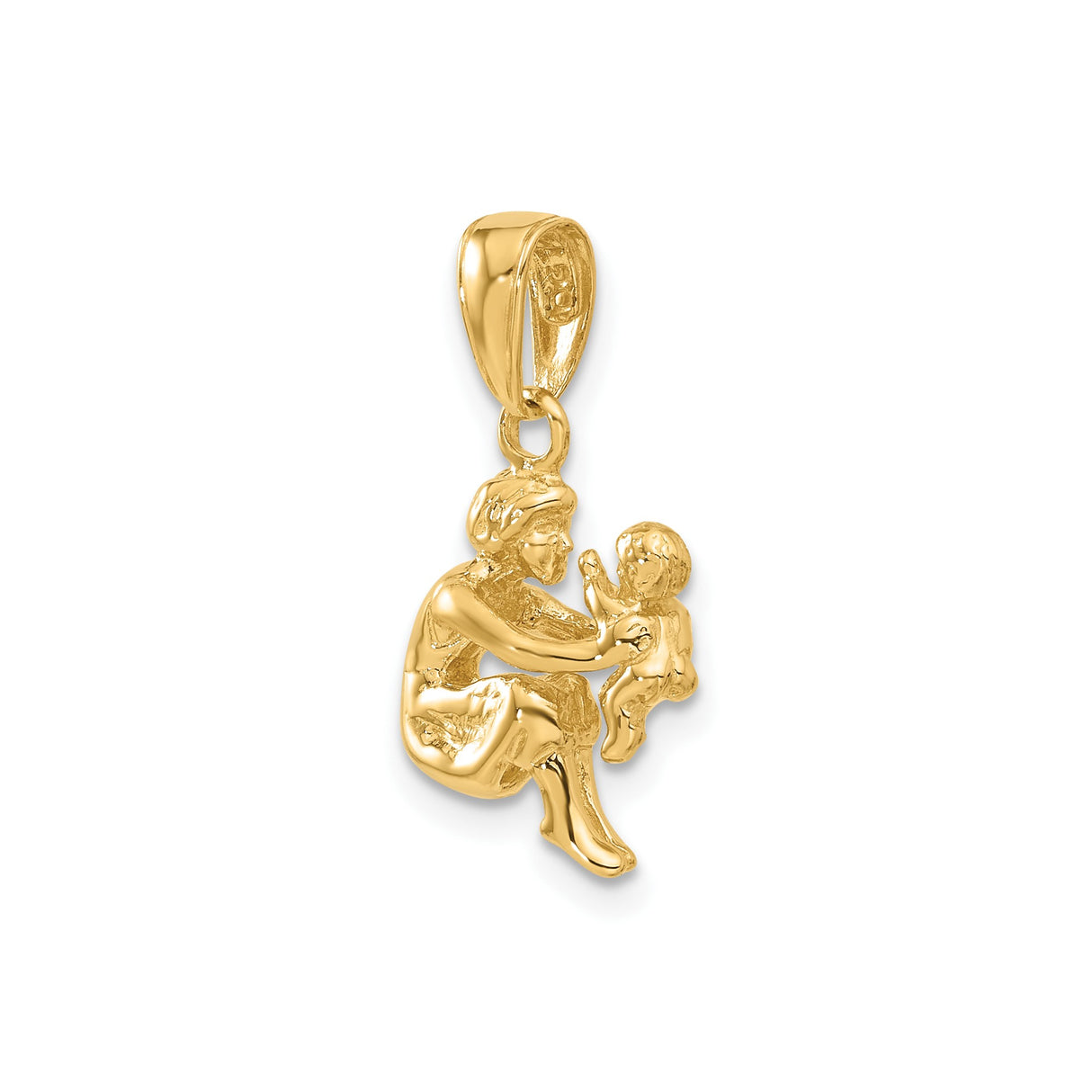 14k Yellow Gold Mother Holding Baby Pendant, Symbol of Maternal Love and Family