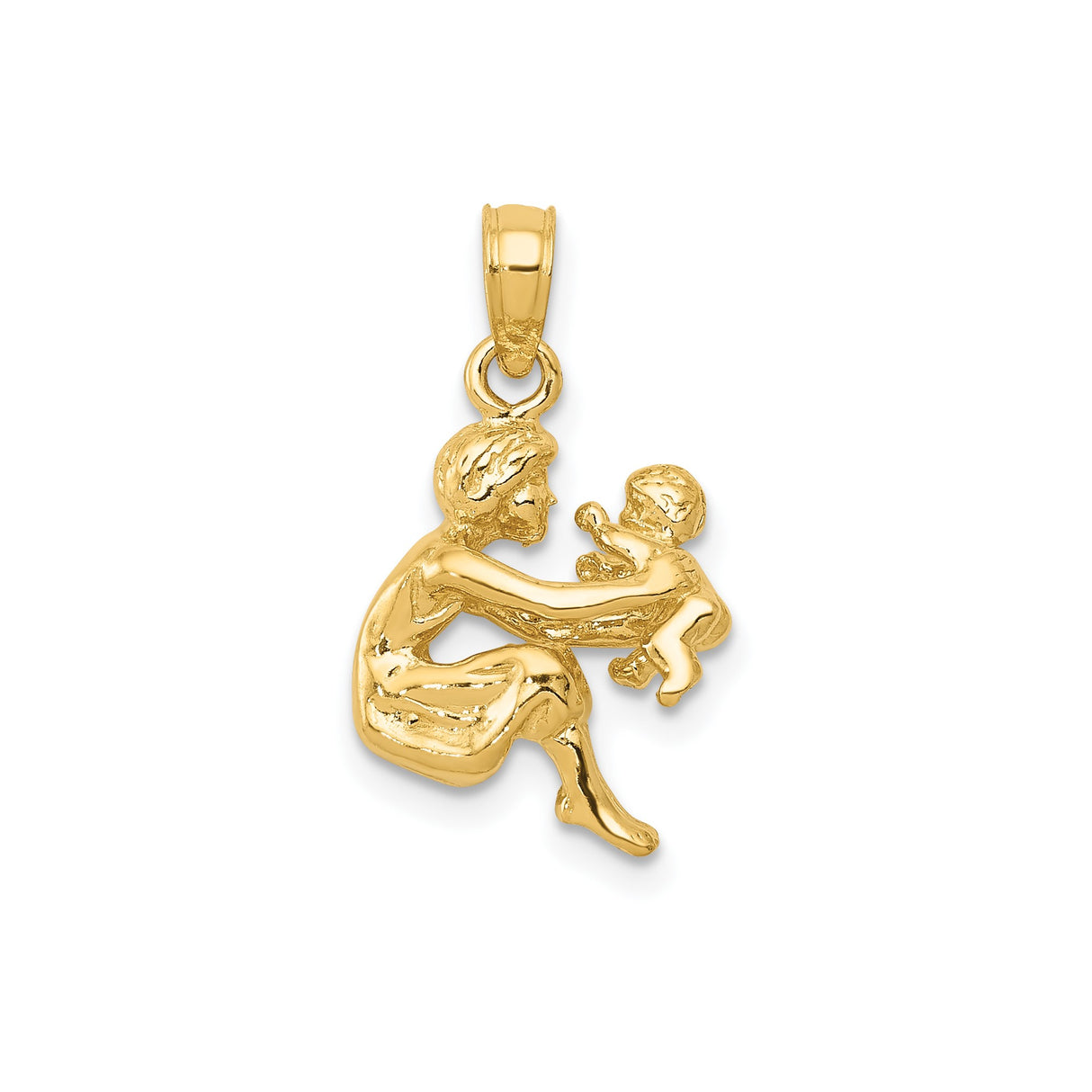 14k Yellow Gold Mother Holding Baby Pendant, Symbol of Maternal Love and Family
