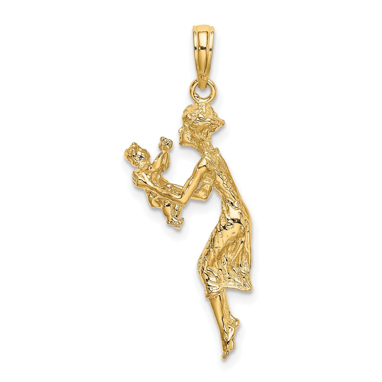 14k Yellow Gold Pendant with Joyful Mother and , Sentimental Family Jewelry for Women