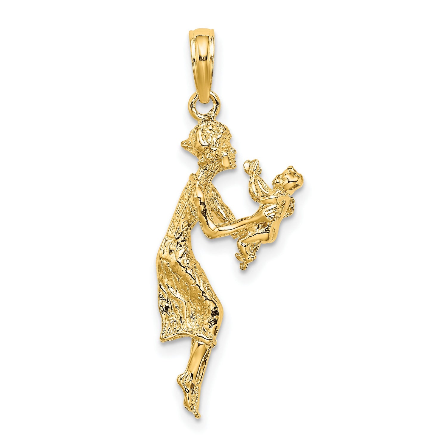 14k Yellow Gold Pendant with Joyful Mother and , Sentimental Family Jewelry for Women