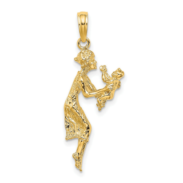 14k Yellow Gold Pendant with Joyful Mother and , Sentimental Family Jewelry for Women