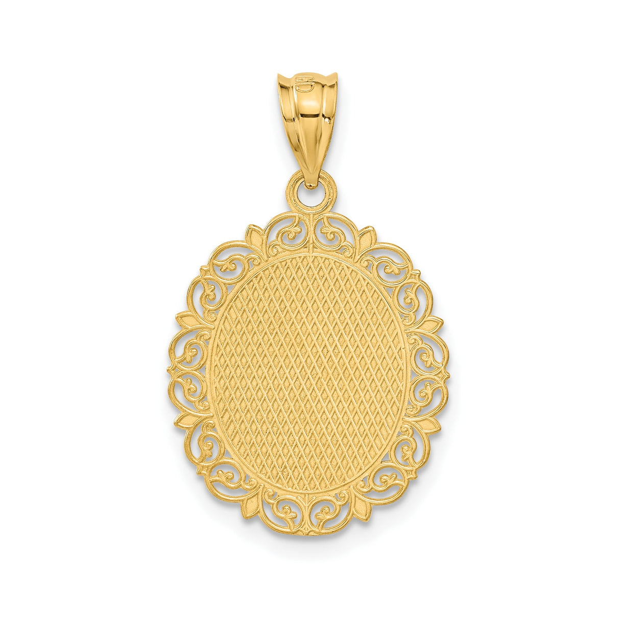 14k Yellow Gold Gemini Pendant with Ornate Twin Symbol and Filigree Border