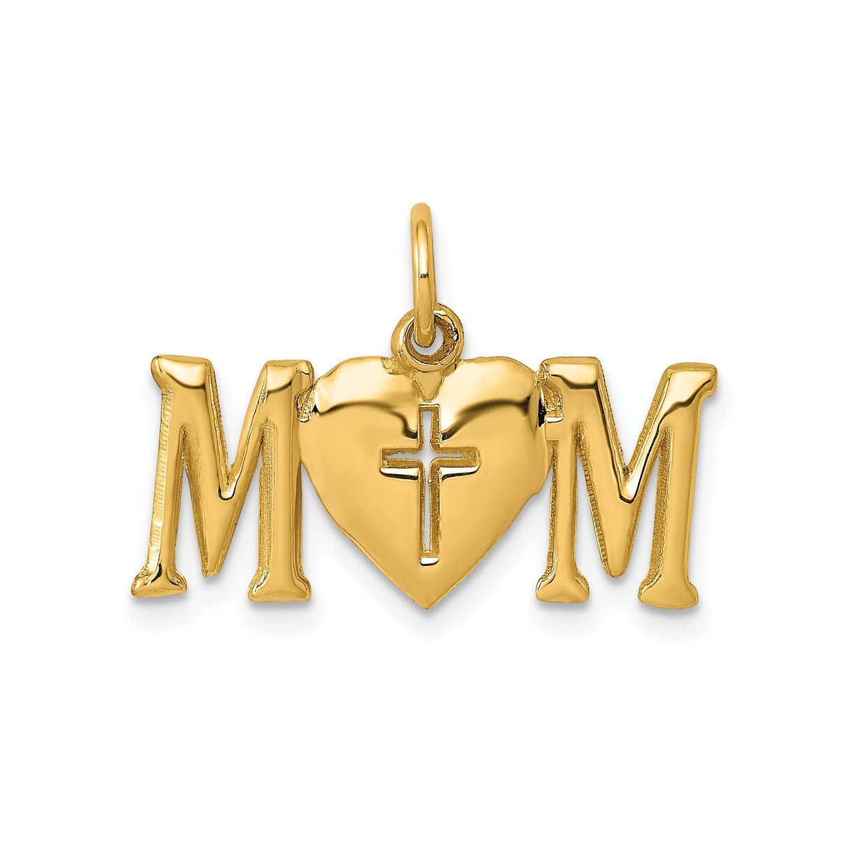 14k Yellow Gold Cross Pendant, Smooth Script Design, Polished Religious Charm for Men and Women