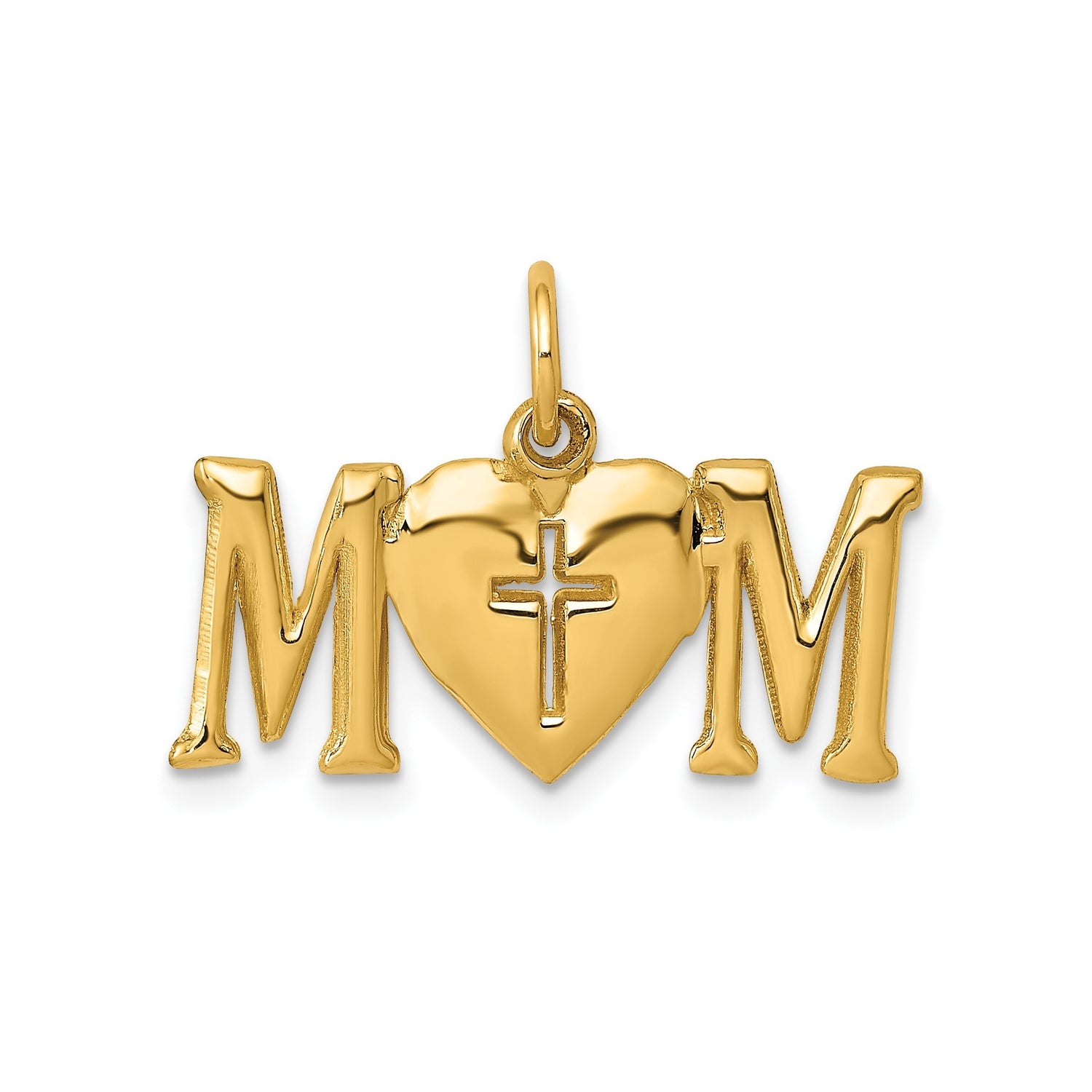 14k Yellow Gold Cross Pendant, Smooth Script Design, Polished Religious Charm for Men and Women