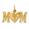 Polished Mom Word With Cross On Heart Charm Pendant in Real 14k Yellow Gold