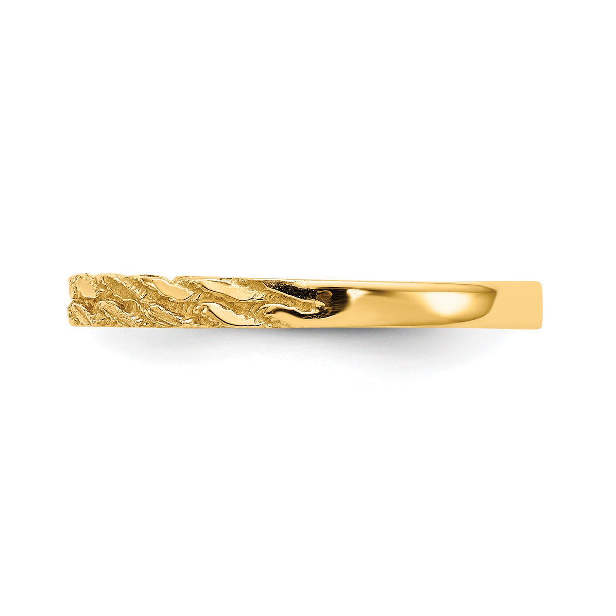 14k Yellow Gold Diamond Cut wedding band ring detail view