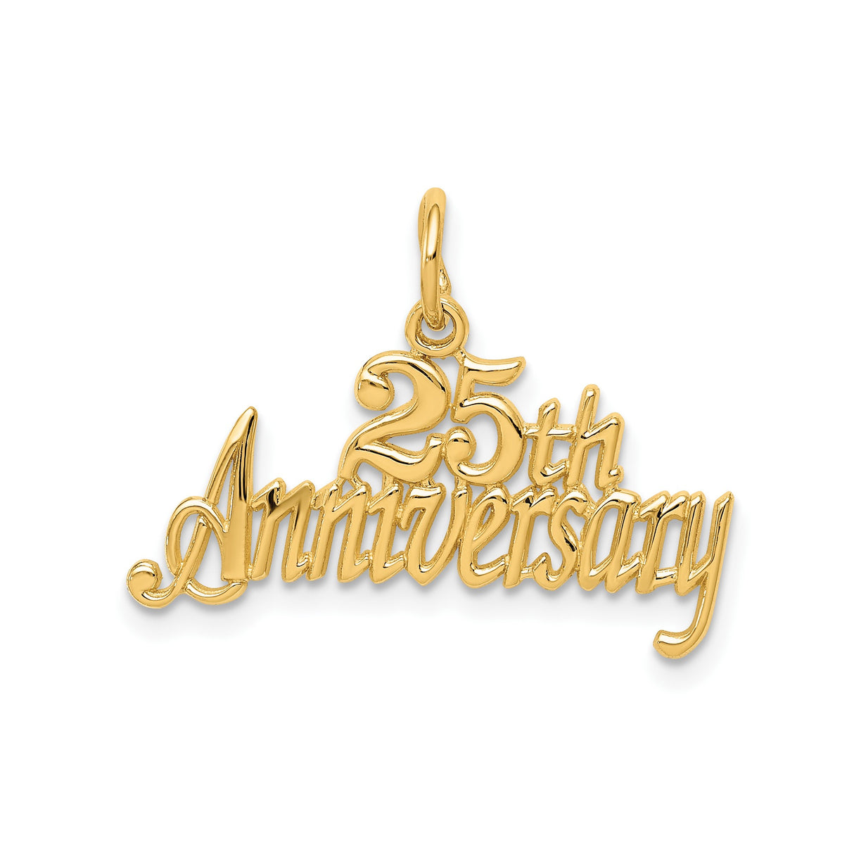 14k Yellow Gold 25th Anniversary Pendant, Script Style Marriage Milestone Charm for Women