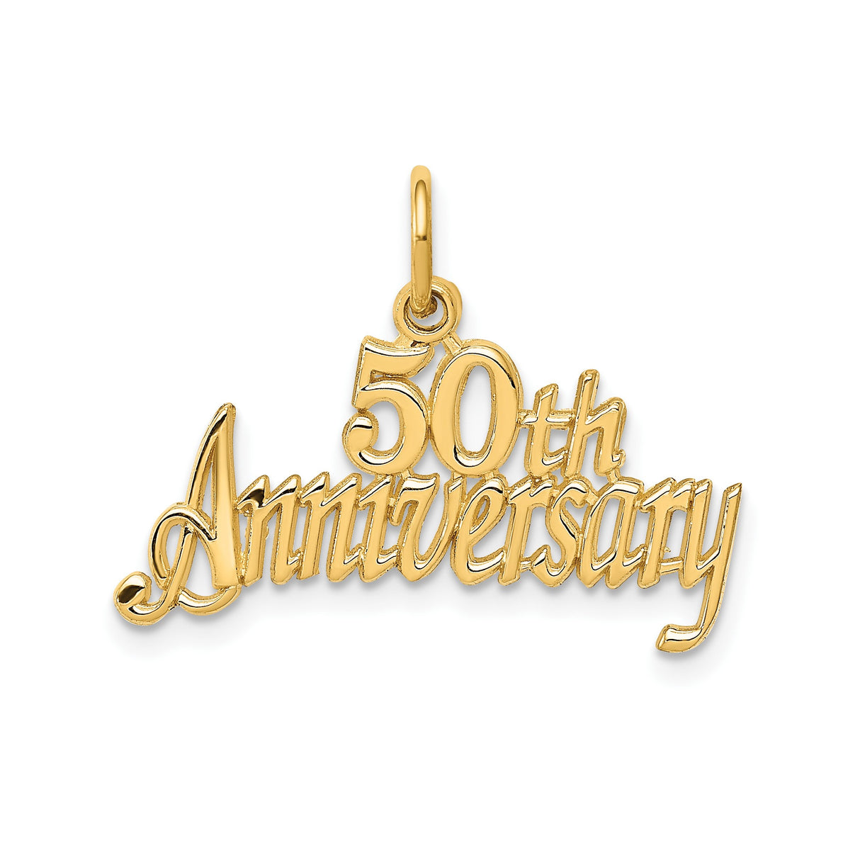 14k Yellow Gold 50th Anniversary Pendant with Script Design Milestone Charm for Women