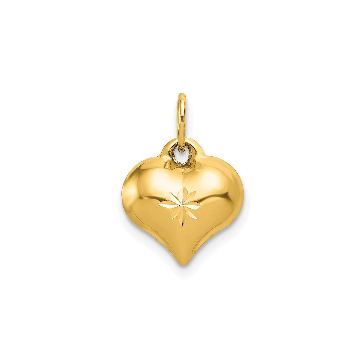 14k Yellow Gold Heart Pendant with Starburst Engraving, Romantic Fine Jewelry Charm