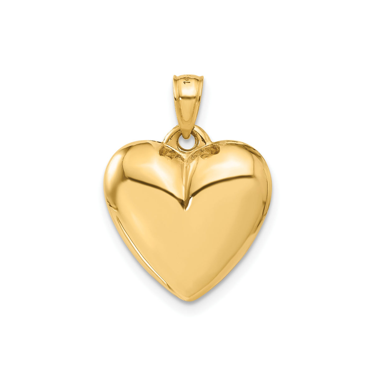 14k Yellow Gold Heart Pendant, Polished Puffed Charm, Classic Romantic Jewelry for Women