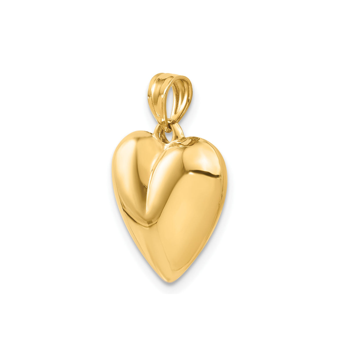 14k Yellow Gold Heart Pendant, Polished Puffed Charm, Classic Romantic Jewelry for Women