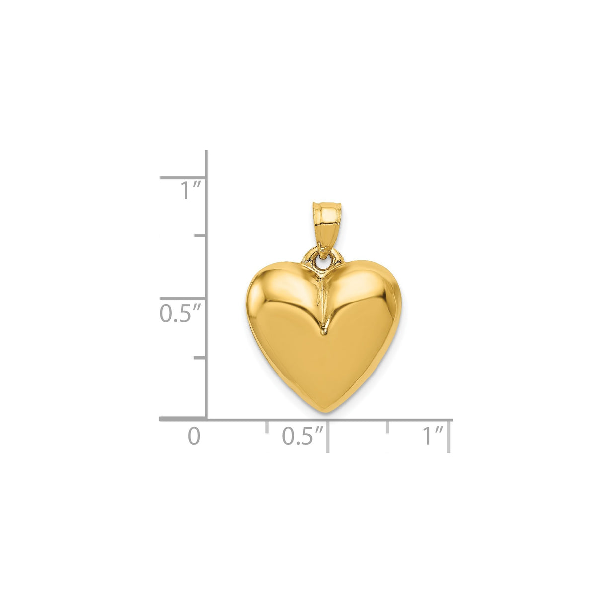 14k Yellow Gold Heart Pendant, Polished Puffed Charm, Classic Romantic Jewelry for Women