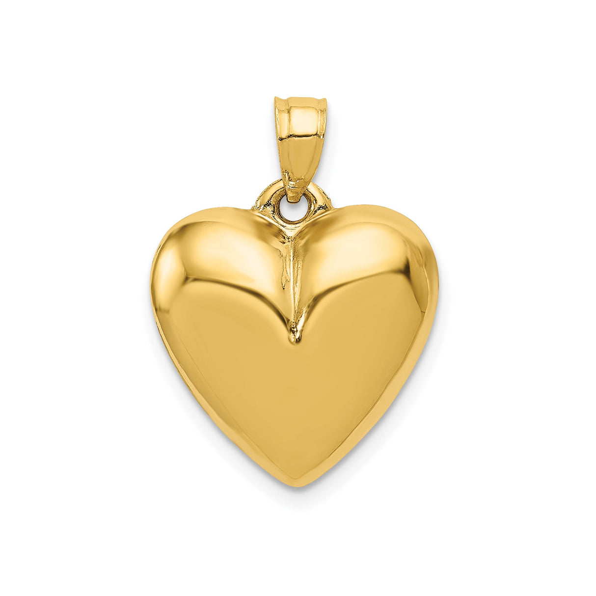 14k Yellow Gold Heart Pendant, Polished Puffed Charm, Classic Romantic Jewelry for Women