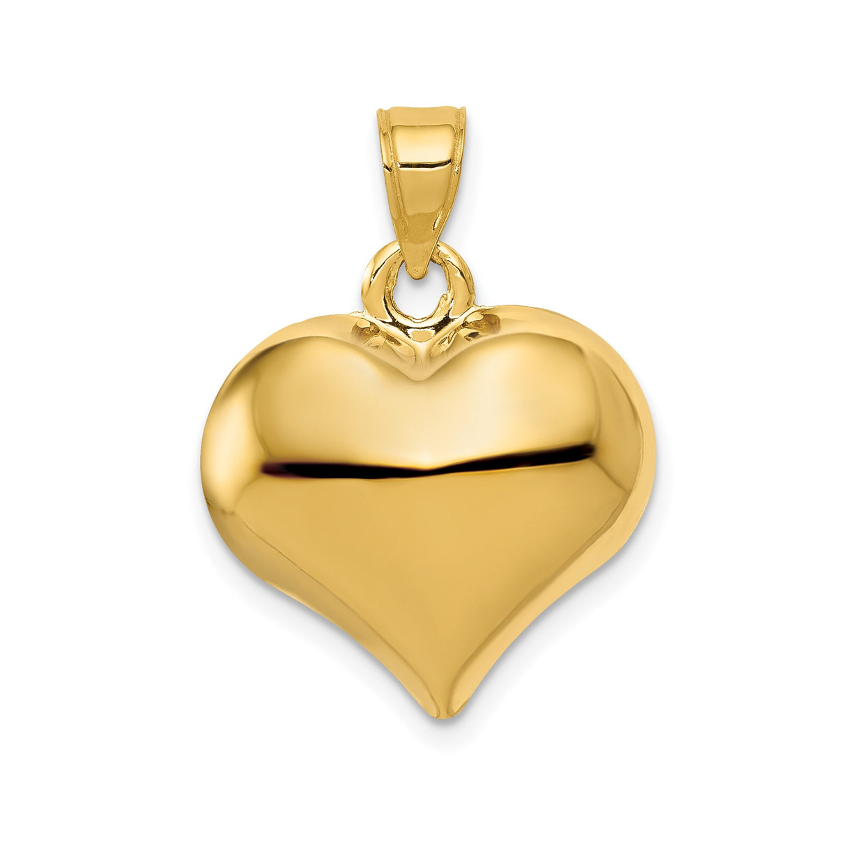 14k Yellow Gold Heart Pendant, Classic Puffed Charm with Polished High-Shine Finish for Women