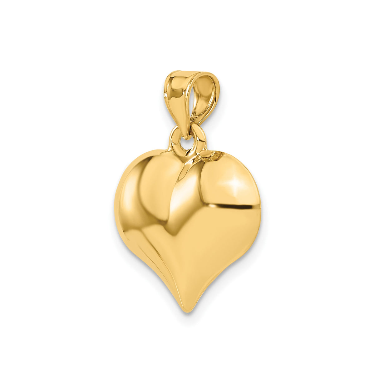 14k Yellow Gold Heart Pendant, Classic Puffed Charm with Polished High-Shine Finish for Women