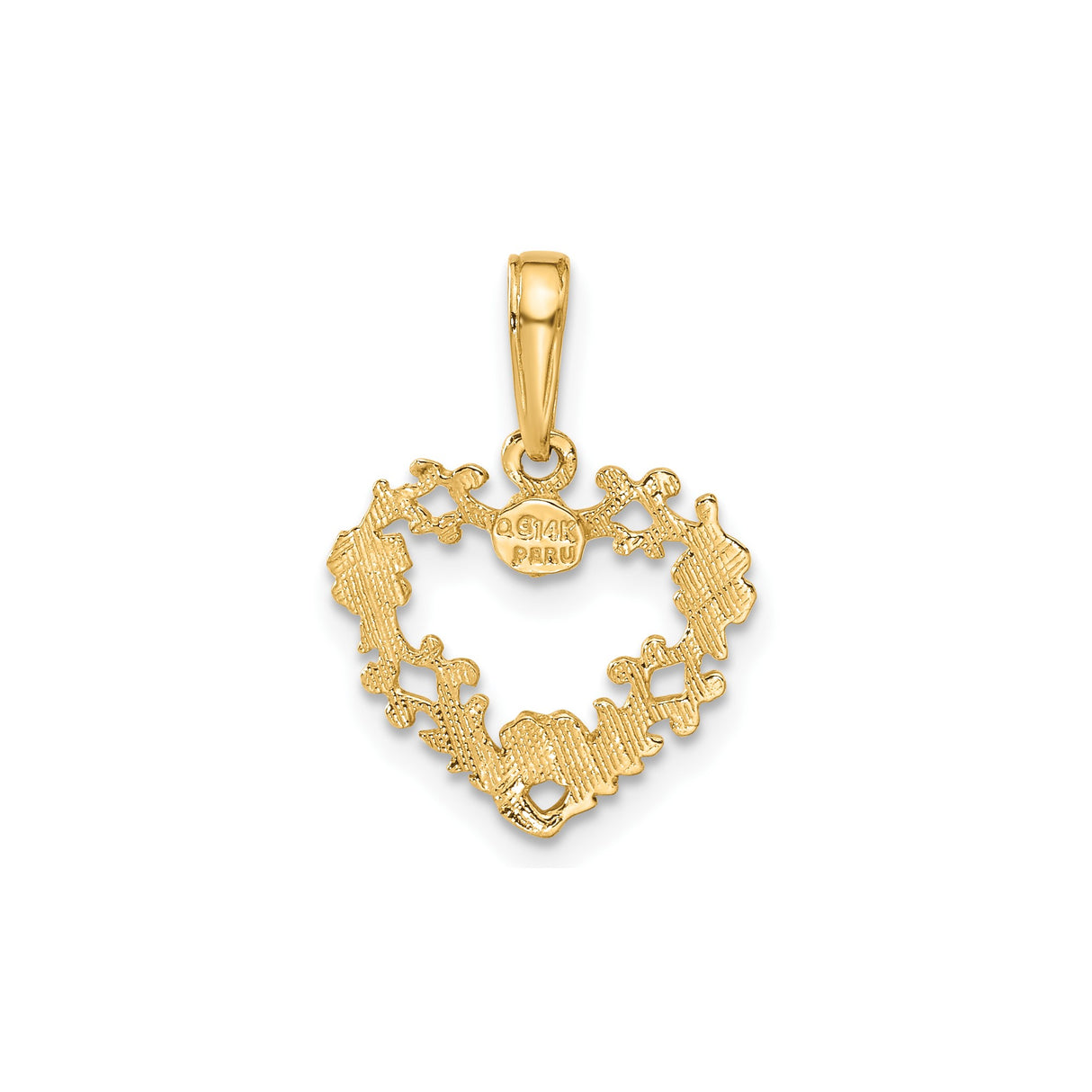 14k Yellow Gold Heart Pendant with Openwork Floral Scrollwork Design for Women
