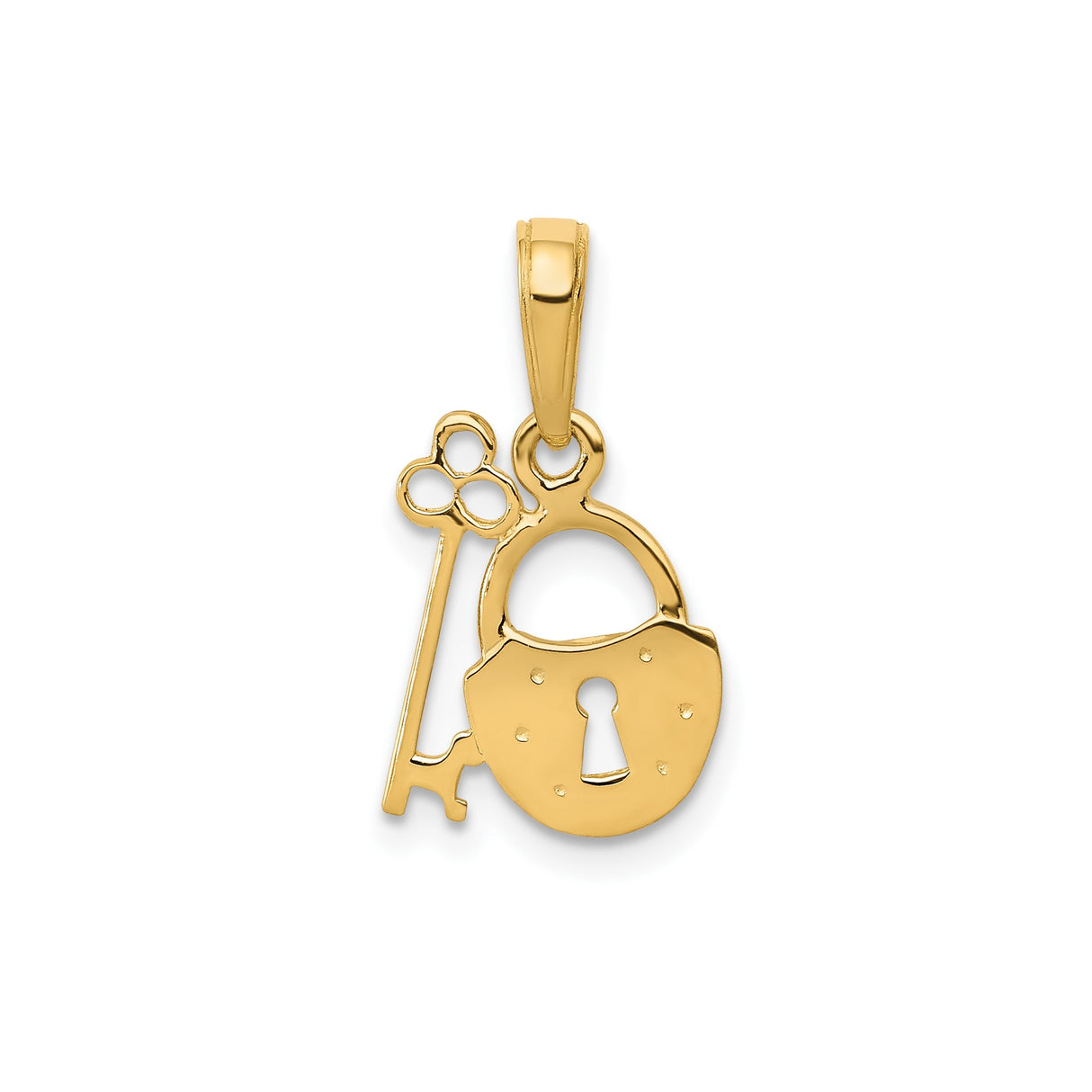 14k Yellow Gold Pendant with Key and Padlock Design, Symbol of Love and Protection