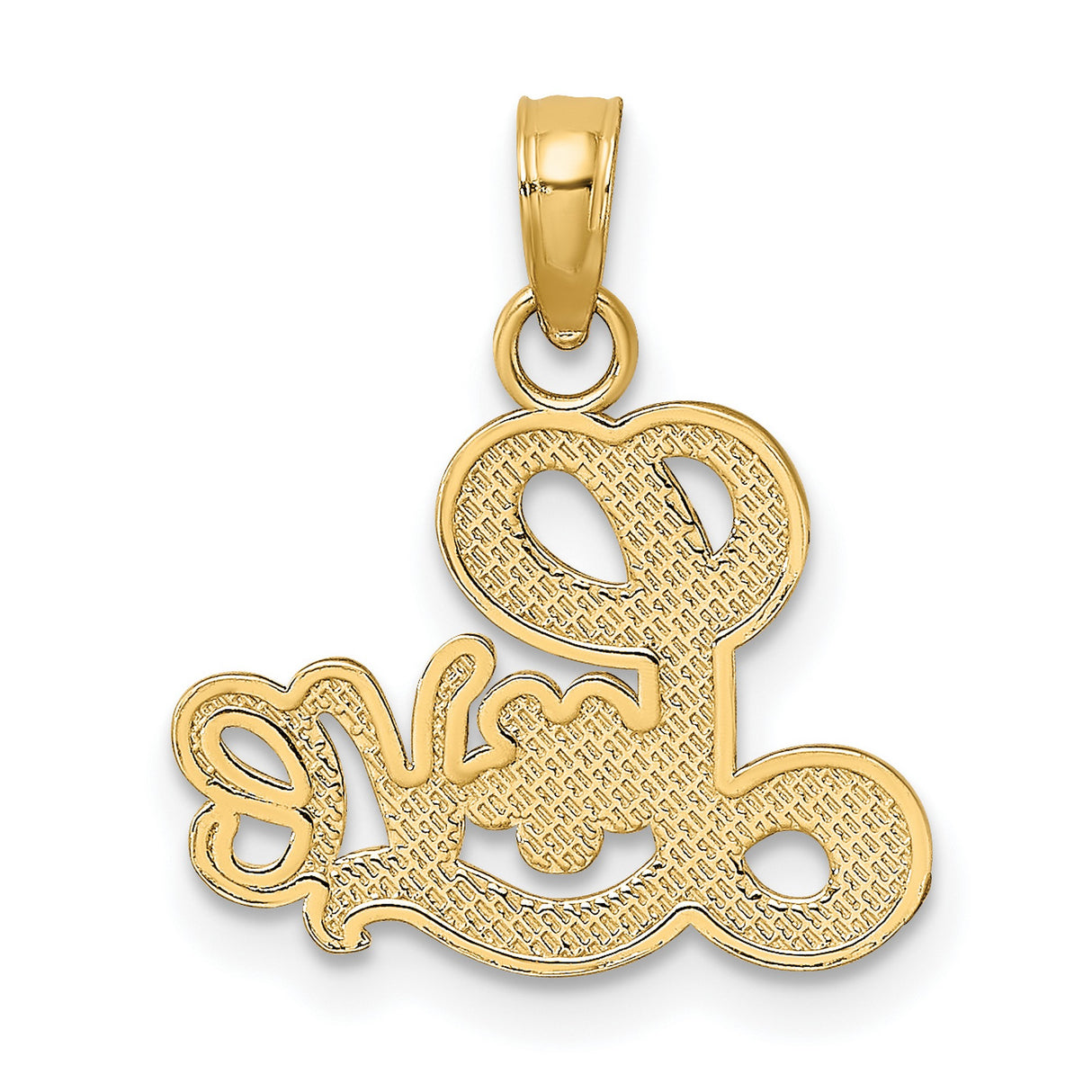 14k Yellow Gold Pendant with Flowing Love Script and Floral Design for Women