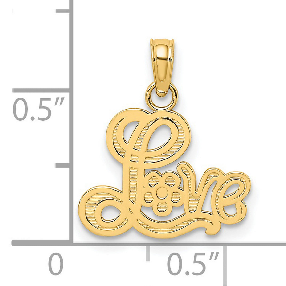 14k Yellow Gold Pendant with Flowing Love Script and Floral Design for Women