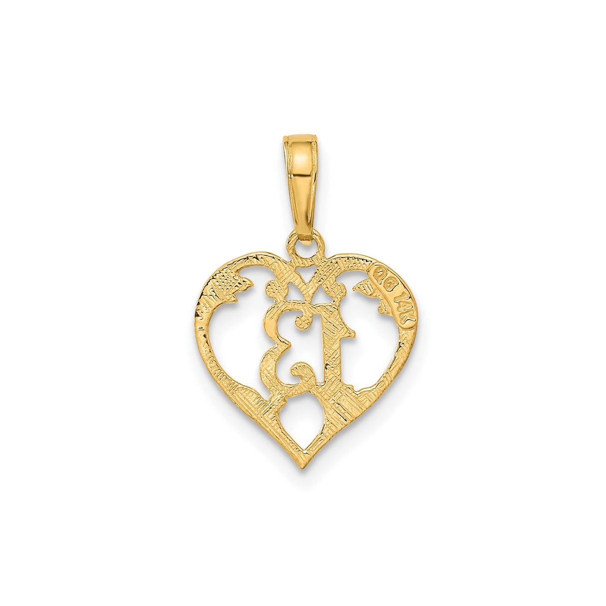 14k Yellow Gold Heart Pendant with Number 13, Vintage Filigree Charm