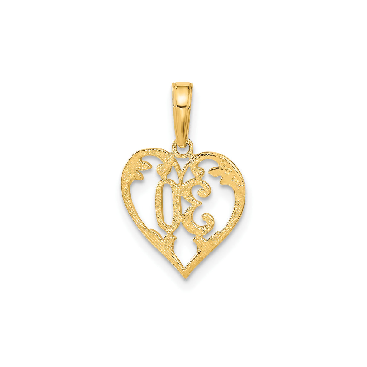 14k Yellow Gold Heart Pendant with Ornate Filigree Number 30 Design
