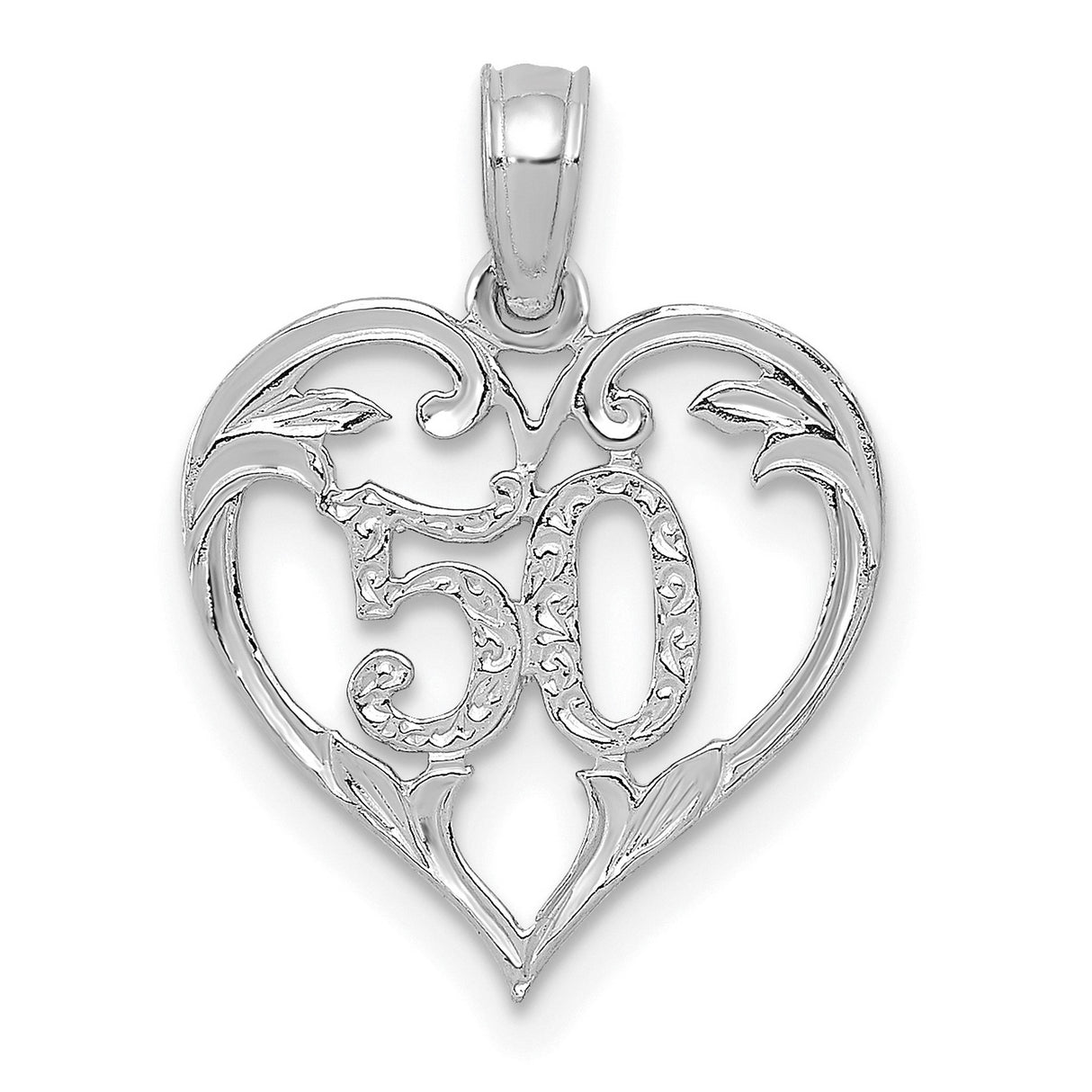 50 in Heart Cut-out Charm Pendant in Real 14k White Gold