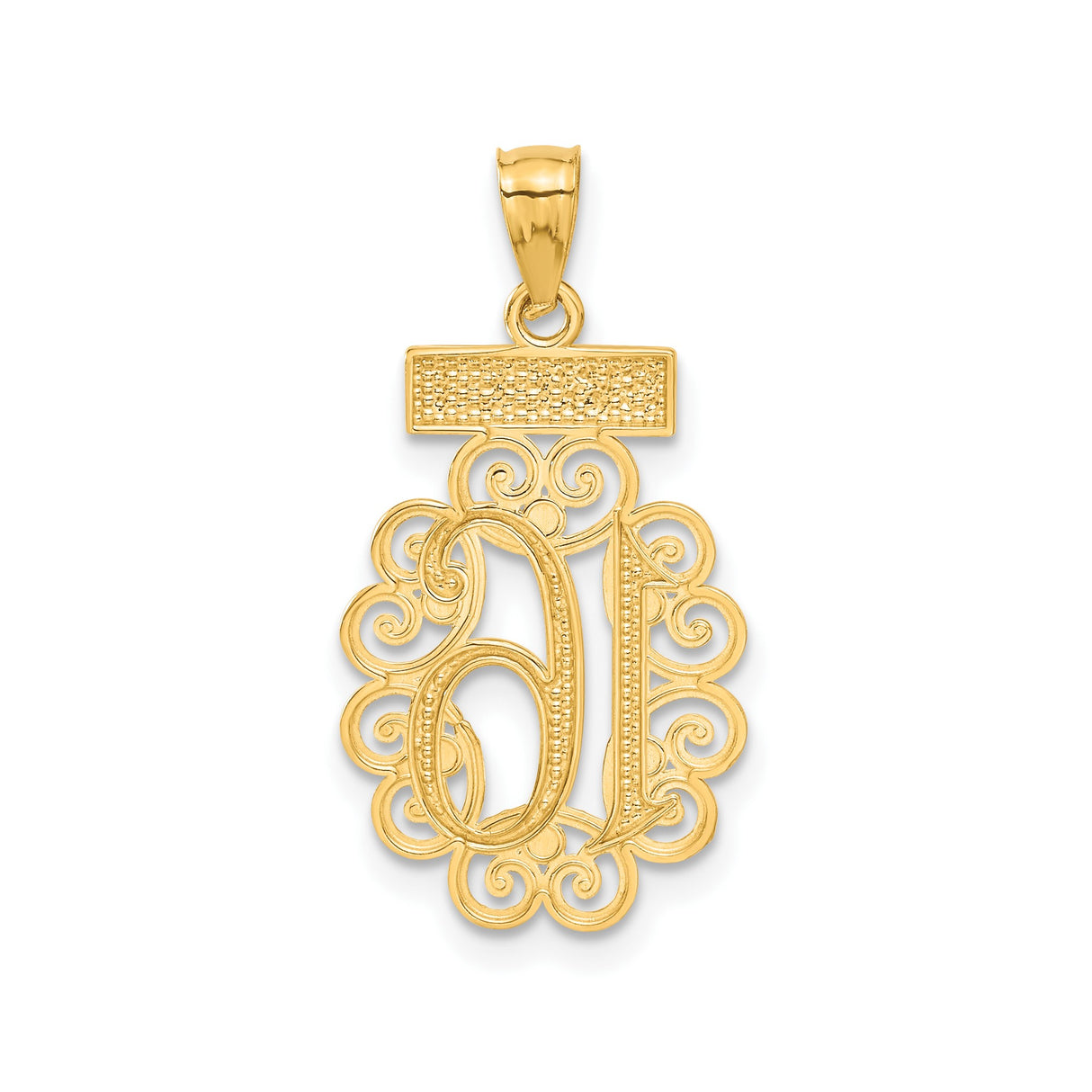 14k Multi-Tone Gold Sweet 16 Pendant, Oval Milestone Charm with Rhodium Scroll Design