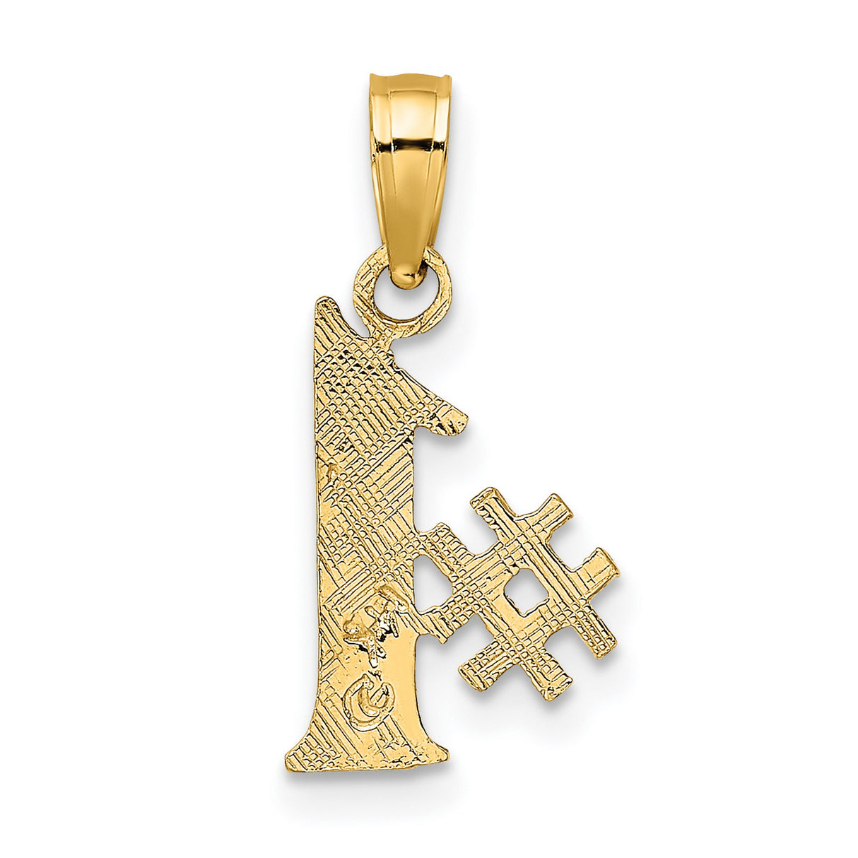 14k Yellow Gold Number One Pendant, Carved Detail Motivational Charm for Men or Women