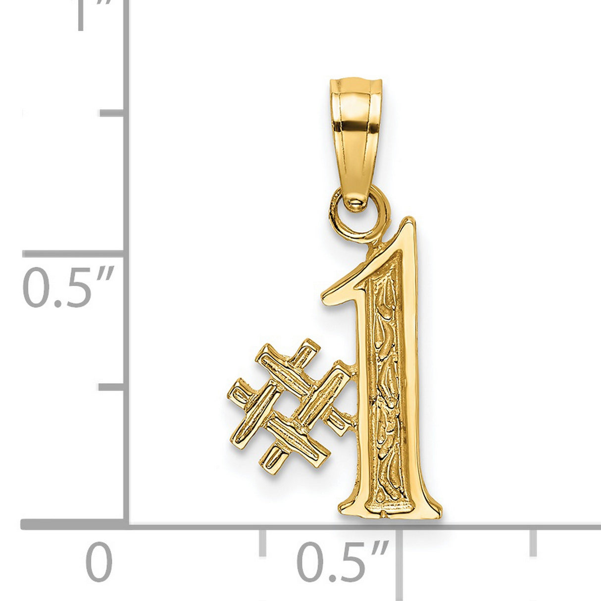 14k Yellow Gold Number One Pendant, Carved Detail Motivational Charm for Men or Women