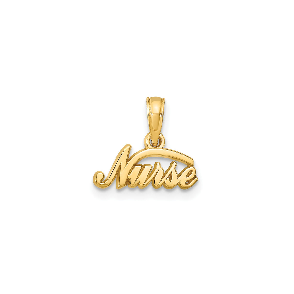 14k Yellow Gold Nurse Pendant, Script Lettering Medical Charm Jewelry for Women