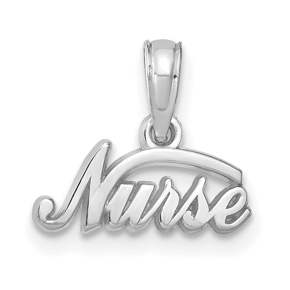 14k White Gold Nurse Pendant with Cursive Lettering, Medical Charm for Women