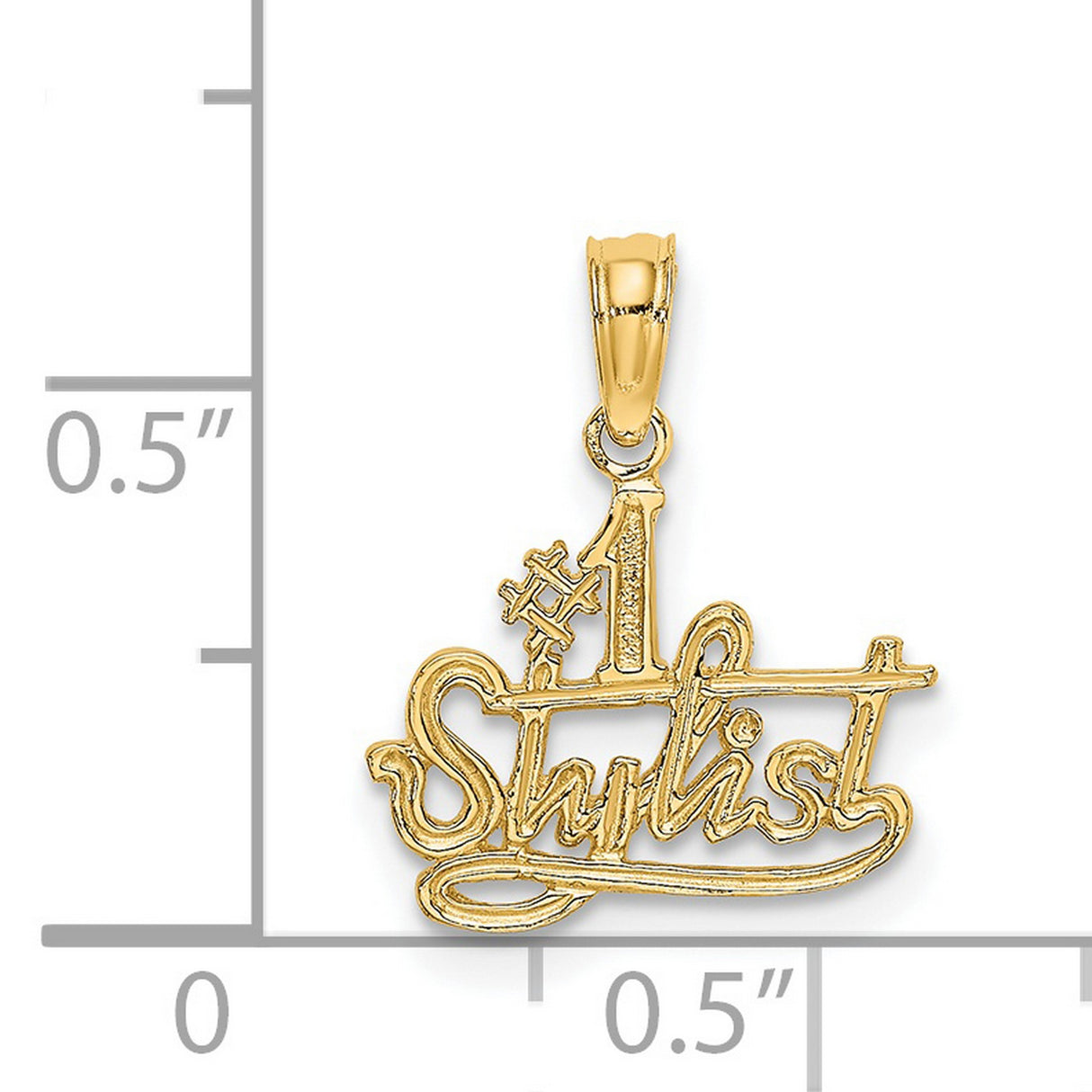 14k Yellow Gold Number One Stylist Pendant Charm, Bold Script Career Jewelry for Hairdressers