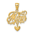 14k Yellow Gold Mom Pendant with Dangling Heart Charm and Floral Accent Design