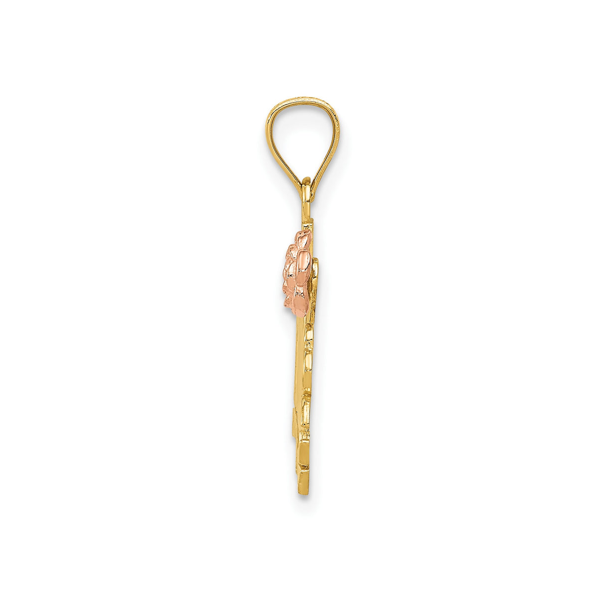 14k Two-Tone Gold Madre Pendant with Rose Accent, Spanish Floral Mother Charm