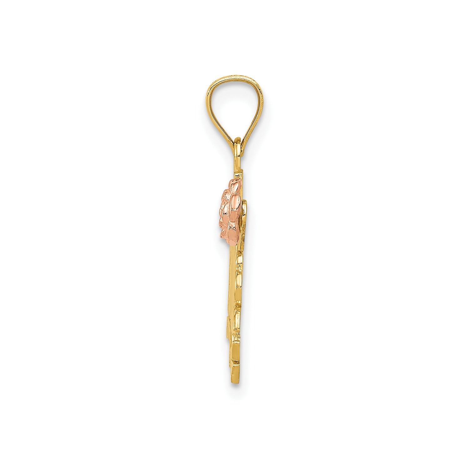 14k Two-Tone Gold Madre Pendant with Rose Accent, Spanish Floral Mother Charm