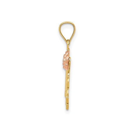 14k Two-Tone Gold Madre Pendant with Rose Accent, Spanish Floral Mother Charm