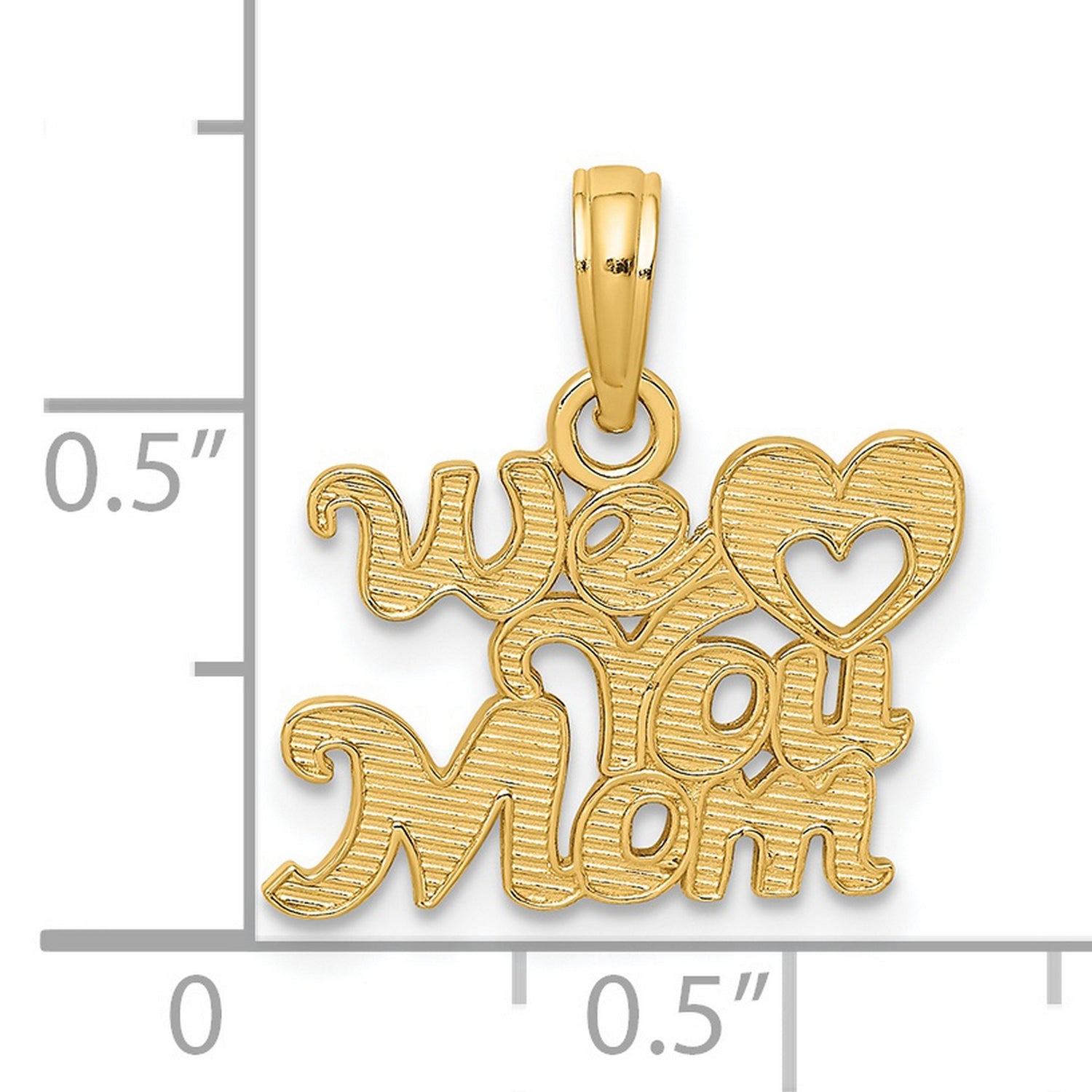 14k Yellow Gold Heart Pendant with We Love You Mom Engraving, Sentimental Mothers Charm