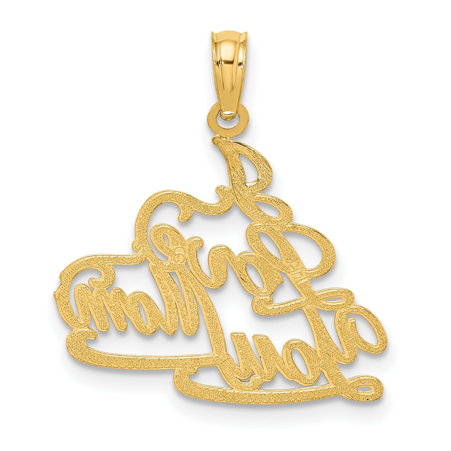 14k Yellow Gold Mom Pendant, Script Lettering I Love You Charm for Women