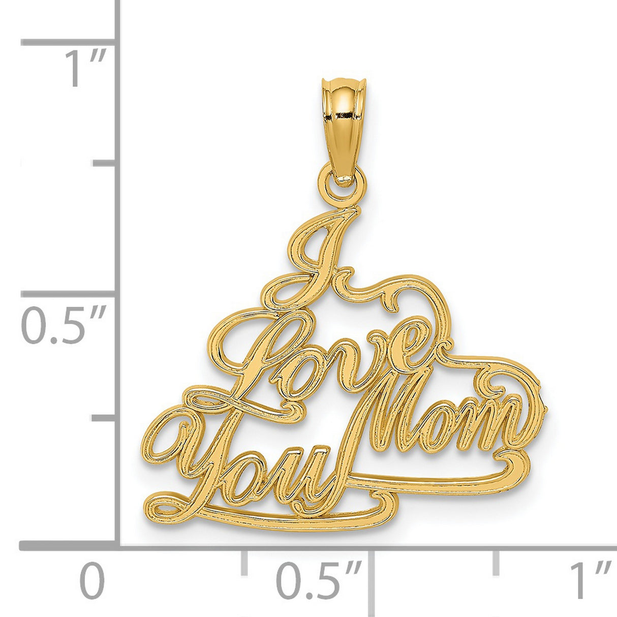 14k Yellow Gold Mom Pendant, Script Lettering I Love You Charm for Women