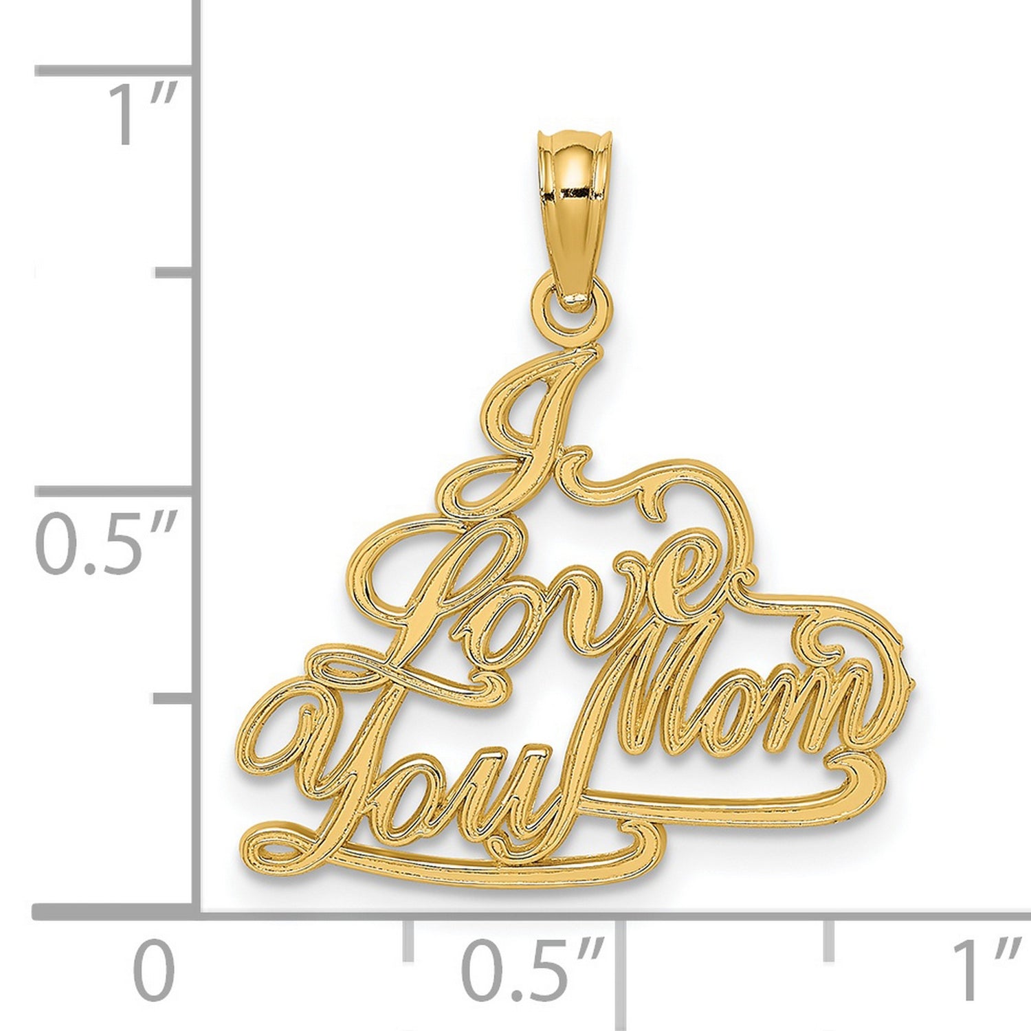 14k Yellow Gold Mom Pendant, Script Lettering I Love You Charm for Women