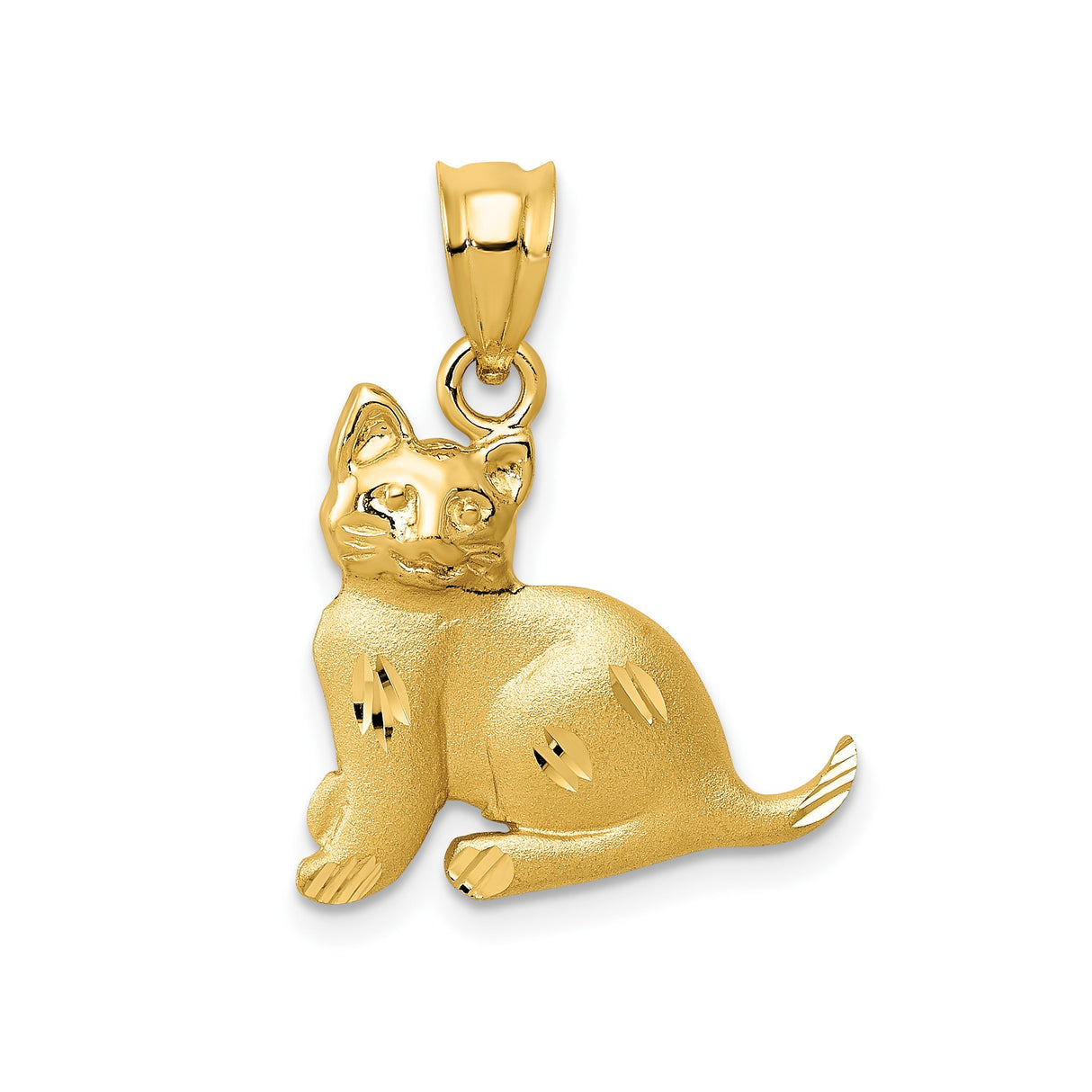 14k Yellow Gold Cat Pendant with Polished and Textured Finish, Animal Charm for Women