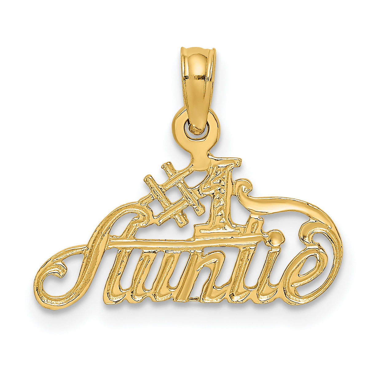14k Yellow Gold Pendant, Number One Auntie Cursive Script with Heart Design for Women