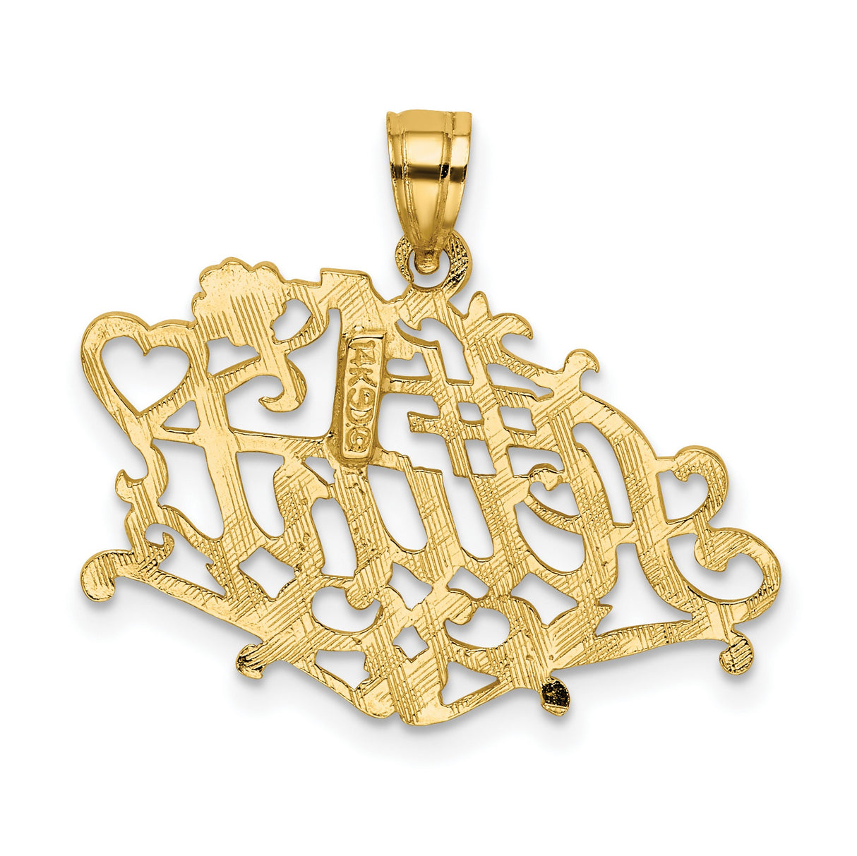 14k Yellow Gold Number One Aunt Pendant with Floral Heart Accents, Scripted Charm