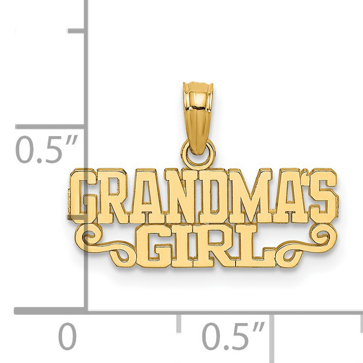 14k Yellow Gold Grandmas Girl Pendant with Scroll Design and Block Lettering