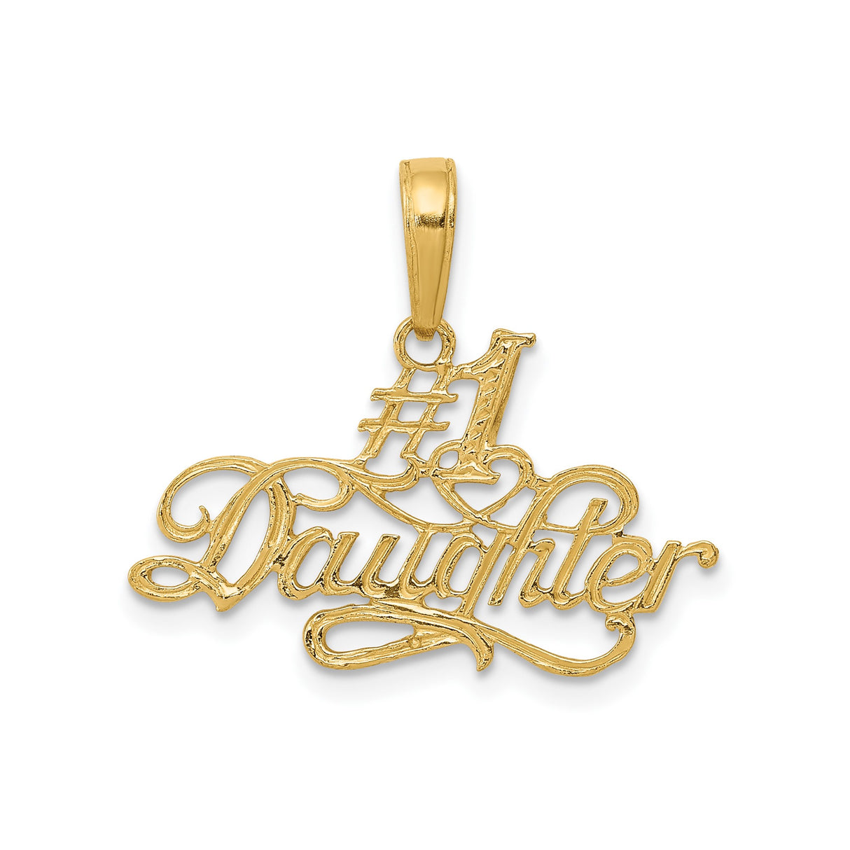 14k Yellow Gold Heart Pendant with Script Message for Daughter, Sentimental Family Charm Jewelry