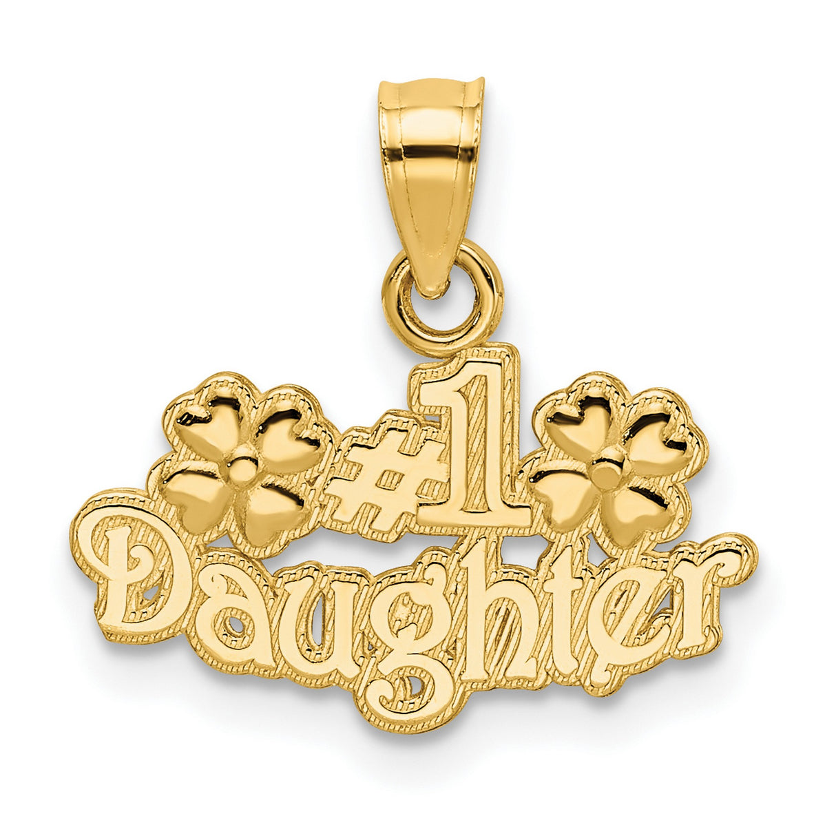 14k Yellow Gold Pendant Featuring #1 Daughter with Floral Accents, Sentimental Charm