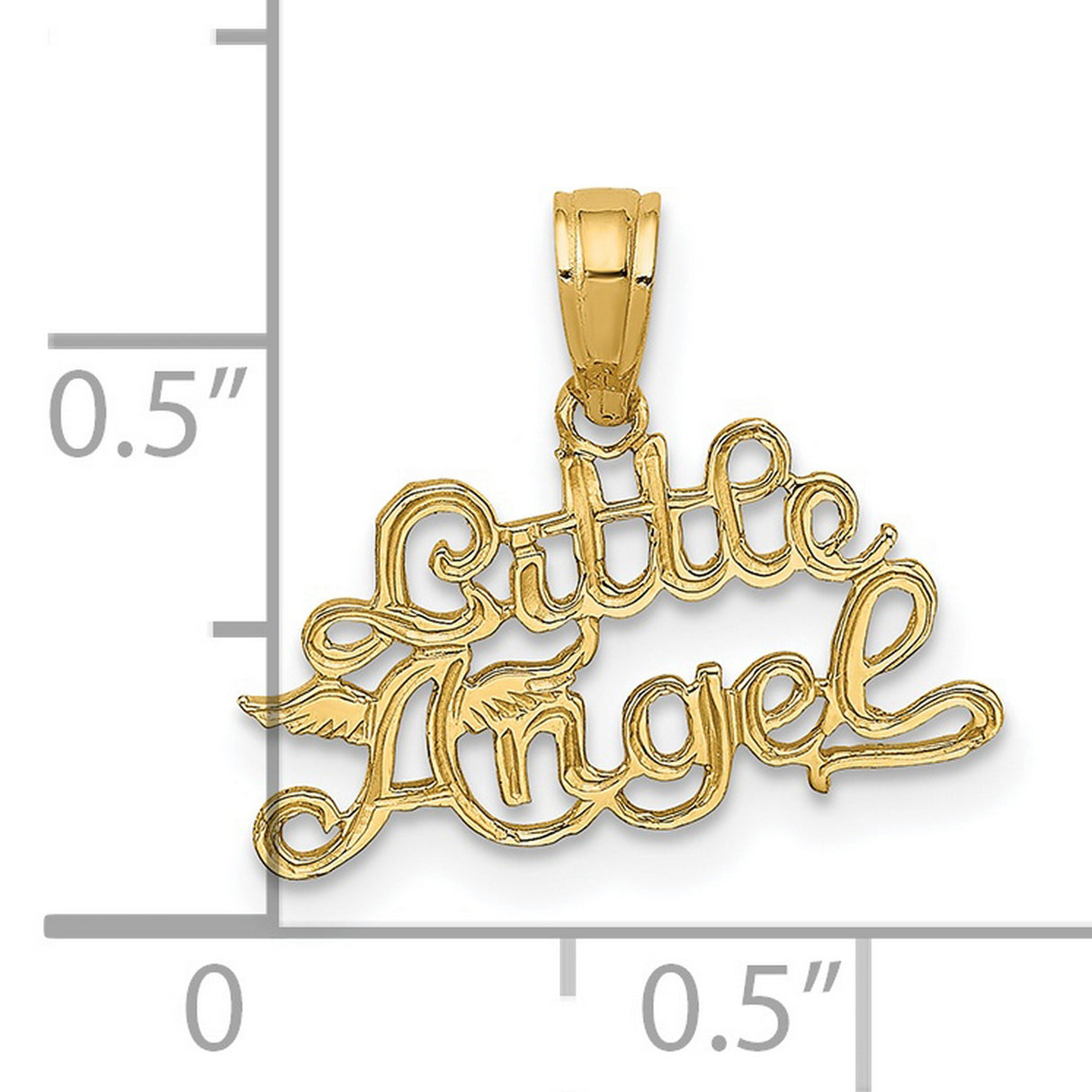 14k Yellow Gold Little Angel Pendant with Scripted Wings, Dainty Religious Charm for Women or Infants